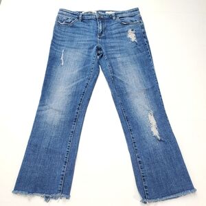 Anthropologie PILCRO Womens Hyphen Distressed Blue Jeans Crop Frayed Hem Size 28